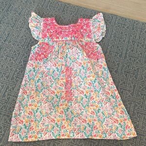 Girls' Pink Floral Smocked Sundress with Flutter Sleeves